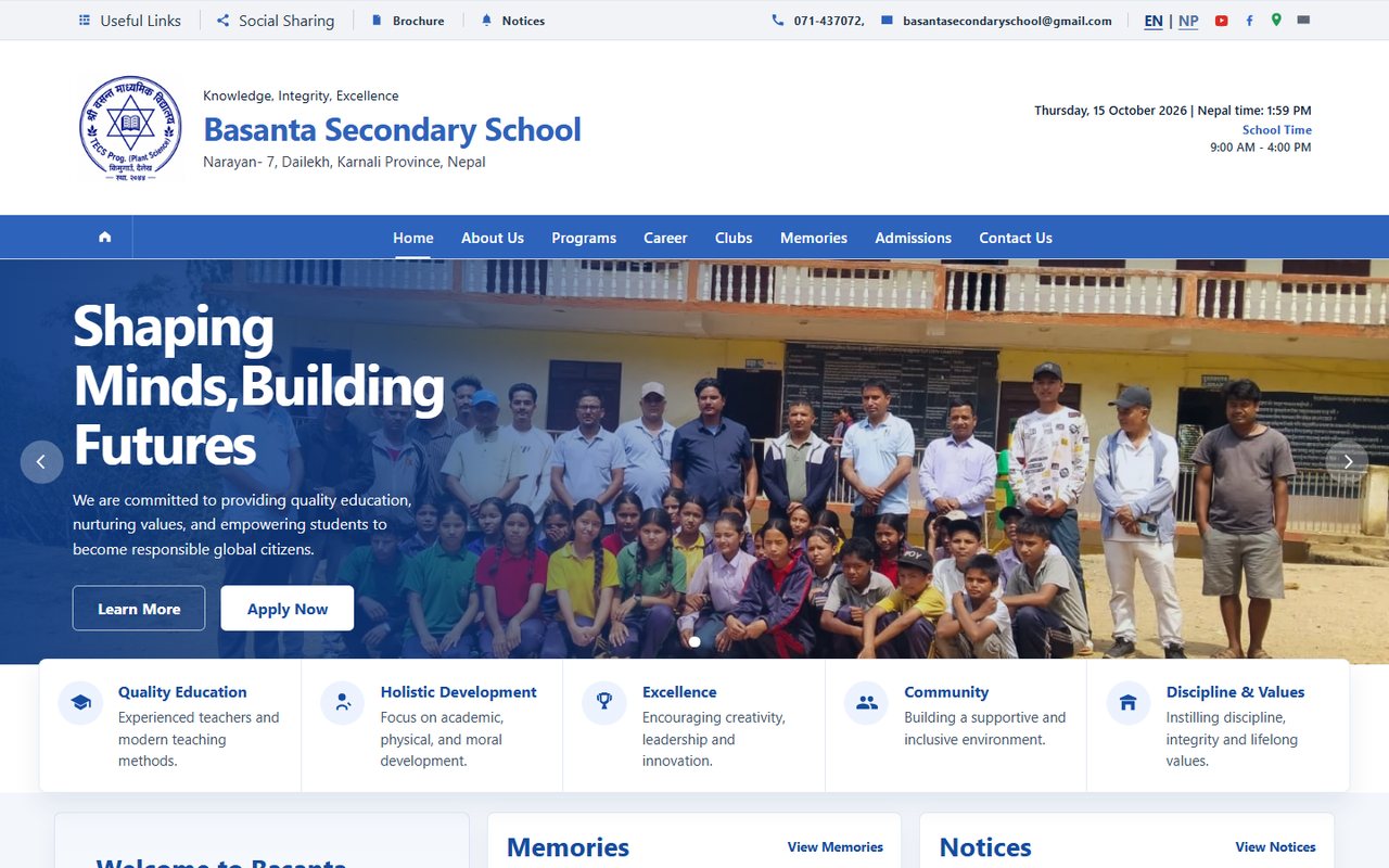 Basanta Secondary School - School Website & Management System